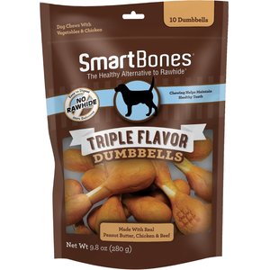 SmartBones Triple Flavor Dumbbells Peanut Butter Dog Treats, 10 count