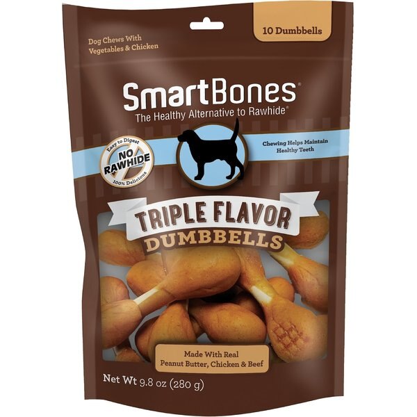 SMARTBONES Triple Flavor Dumbbells Peanut Butter Dog Treats, 10 count