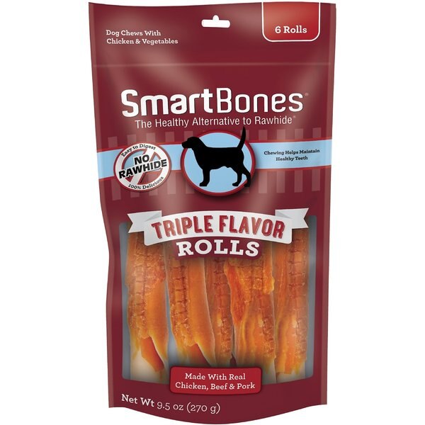 SmartBones Triple Flavor Rolls Dog Treats, 6 count