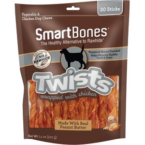 SmartBones Twists Wrapped Chicken & Peanut Butter Dog Treats, 30 count