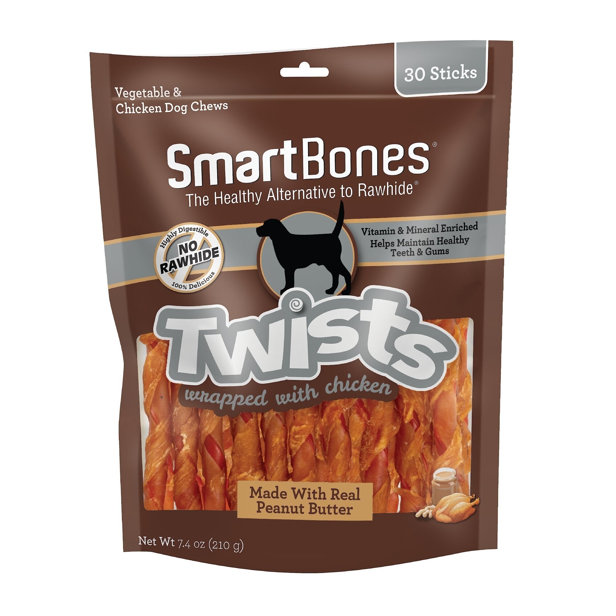 SMARTBONES Twists Wrapped Chicken & Peanut Butter Dog Treats, 30 count