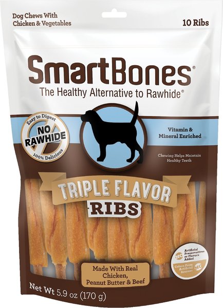 SmartBones Triple Flavor Ribs Chicken, Beef & Peanut Butter Dog Treats, 10 count slide 1 of 7