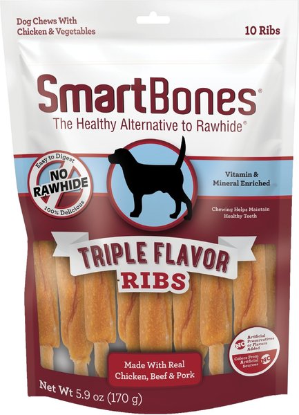 SmartBones Triple Flavor Ribs Chicken, Beef & Pork Dog Treats, 10 count slide 1 of 7