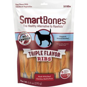 SmartBones Triple Flavor Ribs Chicken, Beef & Pork Dog Treats, 10 count