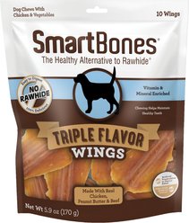 SmartBones Triple Flavor Wings Peanut Butter Dog Treats, 10 count