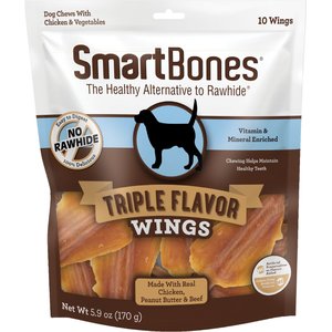 SmartBones Triple Flavor Wings Peanut Butter Dog Treats, 10 count