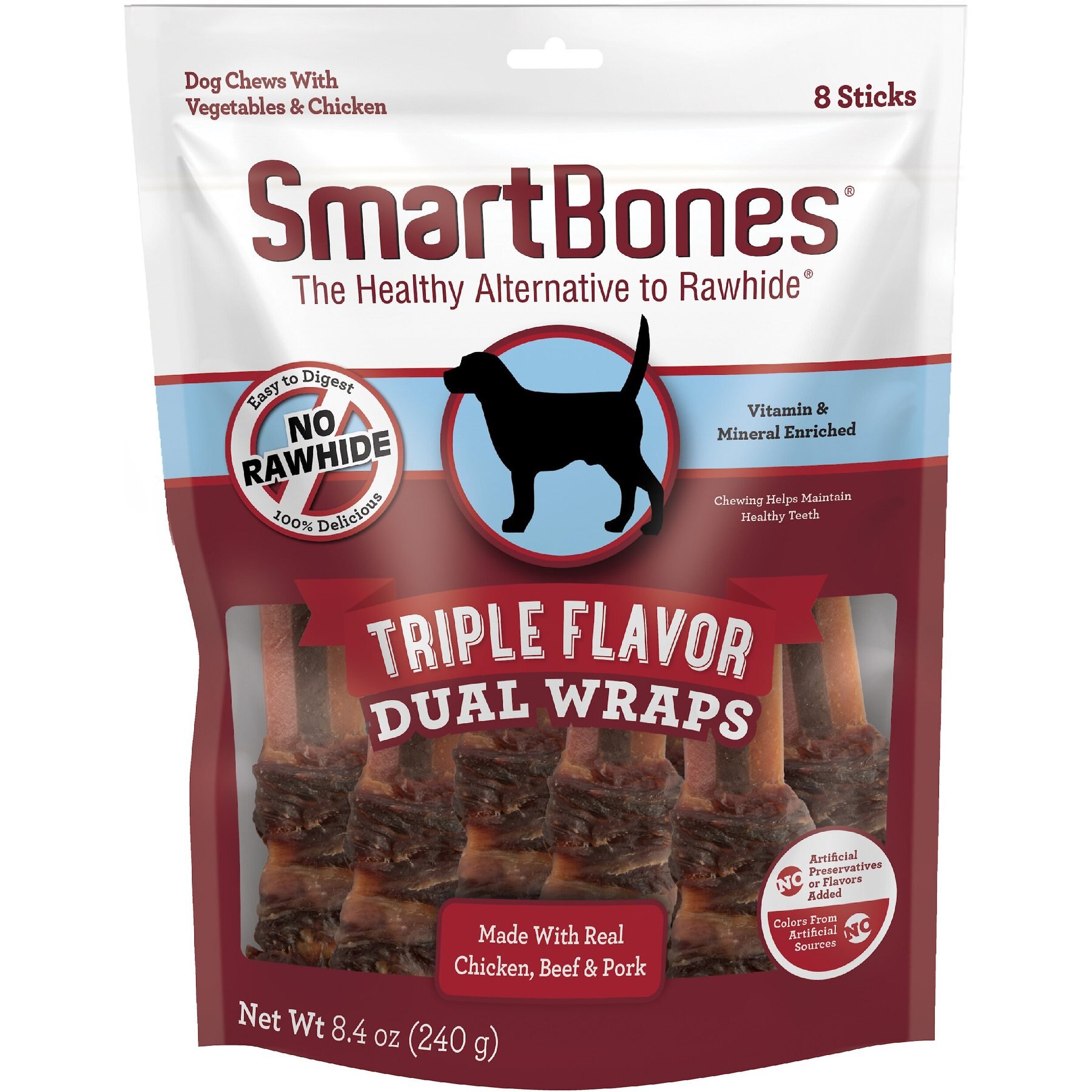 SmartBones Triple Flavor Dual Wraps Real Chicken, Pork & Peanut Butter Dog Treats, 8 count
