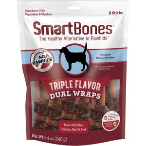 SmartBones Triple Flavor Dual Wraps Real Chicken, Beef & Pork Dog Treats, 8 count