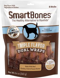 SmartBones Triple Flavor Dual Wraps Real Chicken, Pork & Peanut Butter Dog Treats, 8 count