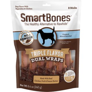 SmartBones Triple Flavor Dual Wraps Real Chicken, Pork & Peanut Butter Dog Treats, 8 count