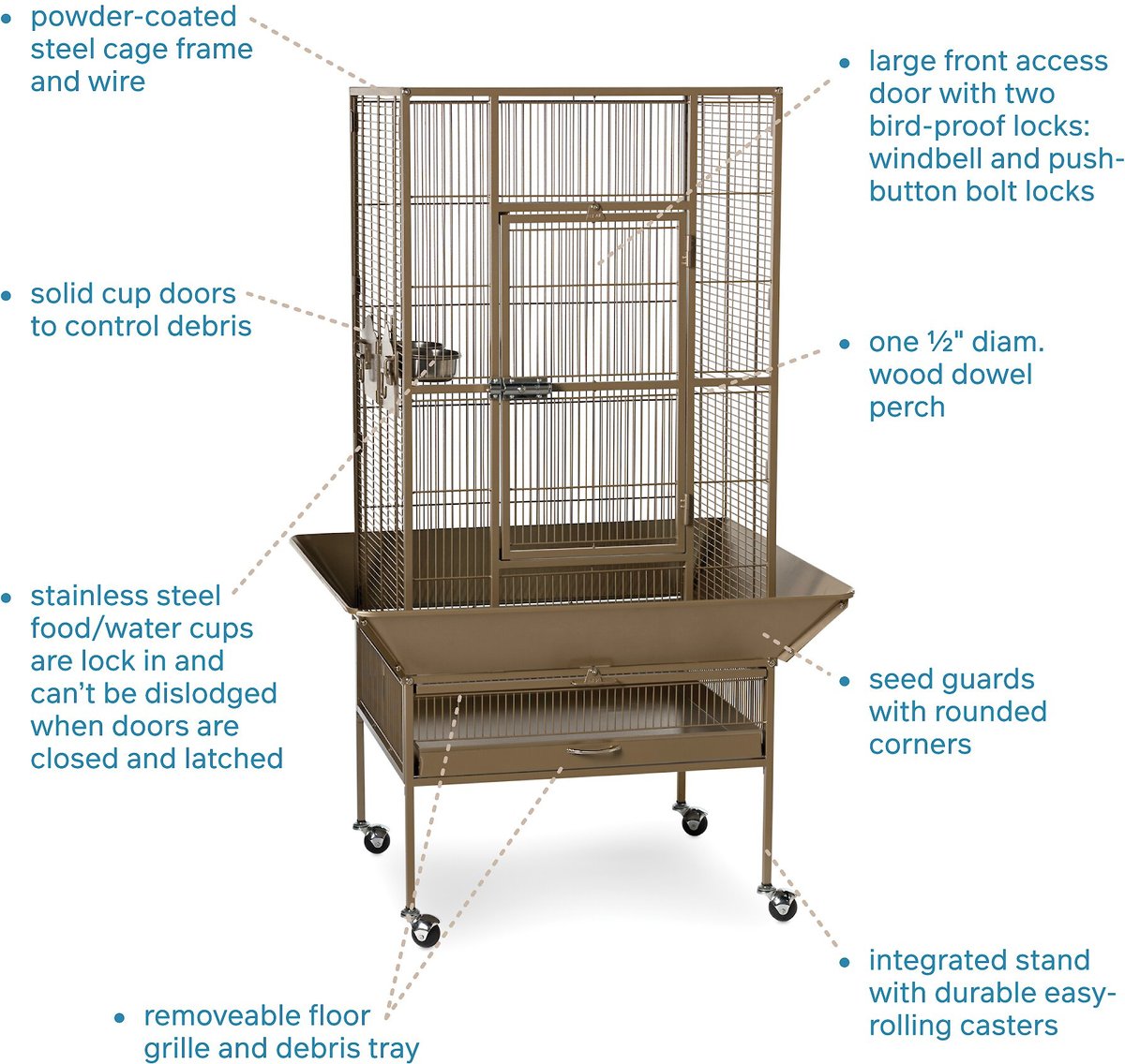 Prevue Pet Dometop Cockatiel Cage (CocoBrown, Large 41x28x7) – inovago