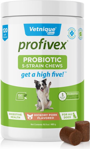 Vetnique Labs Profivex Probiotic Hickory Pork Flavored Soft Chew Digestive Supplement for Dogs, 120 count slide 1 of 8