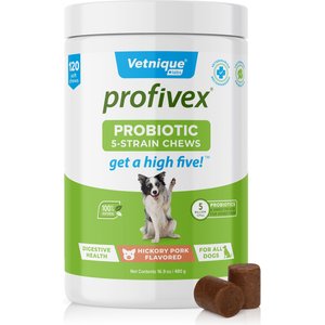 Vetnique Labs Profivex Probiotic Hickory Pork Flavored Soft Chew Digestive Supplement for Dogs, 120 count