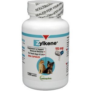 Vetoquinol Zylkene 75-mg Capsules Calming Supplement for Small Dogs & Cats, 120 count