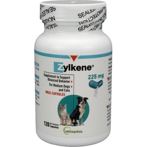 Vetoquinol Zylkene 225-mg Capsules Calming Supplement for Medium Dogs & Cats, 120 count