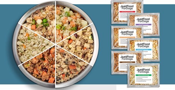 JustFoodForDogs Sampler Variety Box Fresh Frozen Dog Food, 18-oz pouch, case of 7 slide 1 of 9