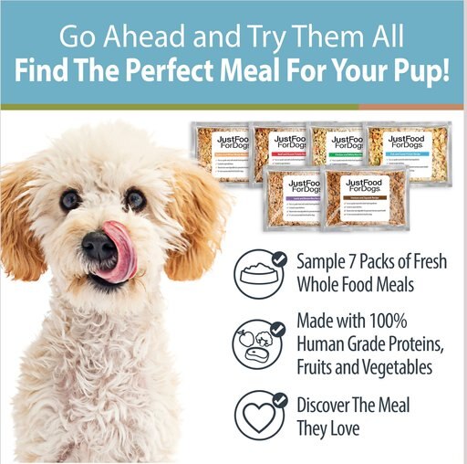 JustFoodForDogs Sampler Variety Box Frozen Human-Grade Fresh Dog Food, 18-oz pouch, case of 7