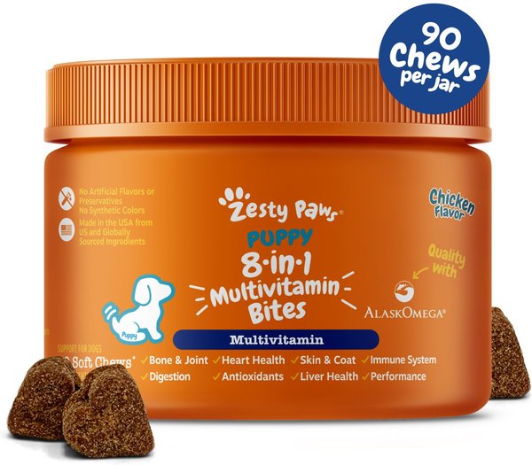 ZESTY PAWS Puppy 8-in-1 Chicken Flavor Soft Chew Supplement for Dogs, 90  count 