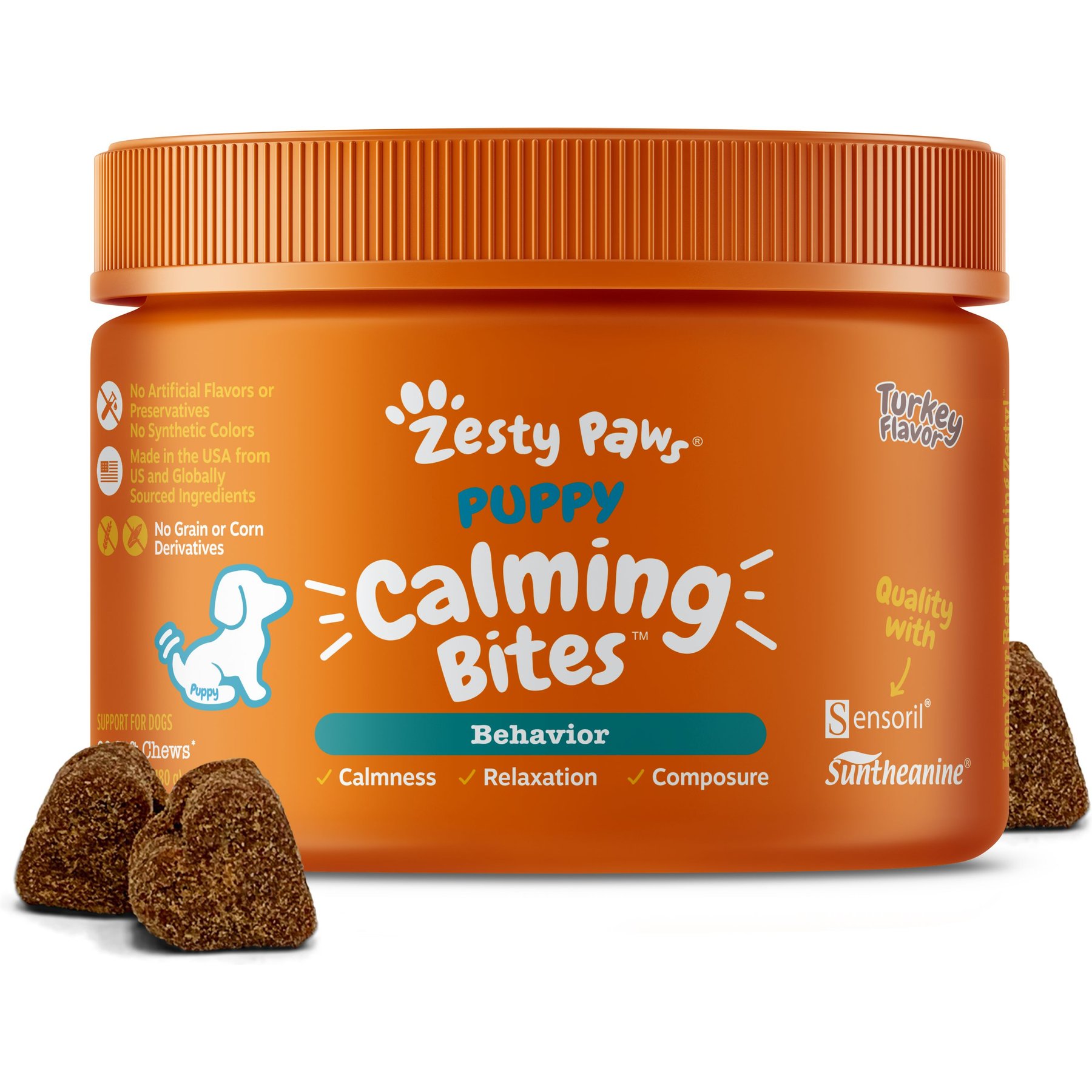 Zesty Paws Puppy Calming Bites Behavior Turkey Flavor Soft Chews Supplement for Dogs