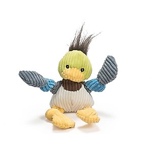 HuggleHounds Barnyard Durable Plush Corduroy Knottie Duck Squeaky Dog Toy, Small