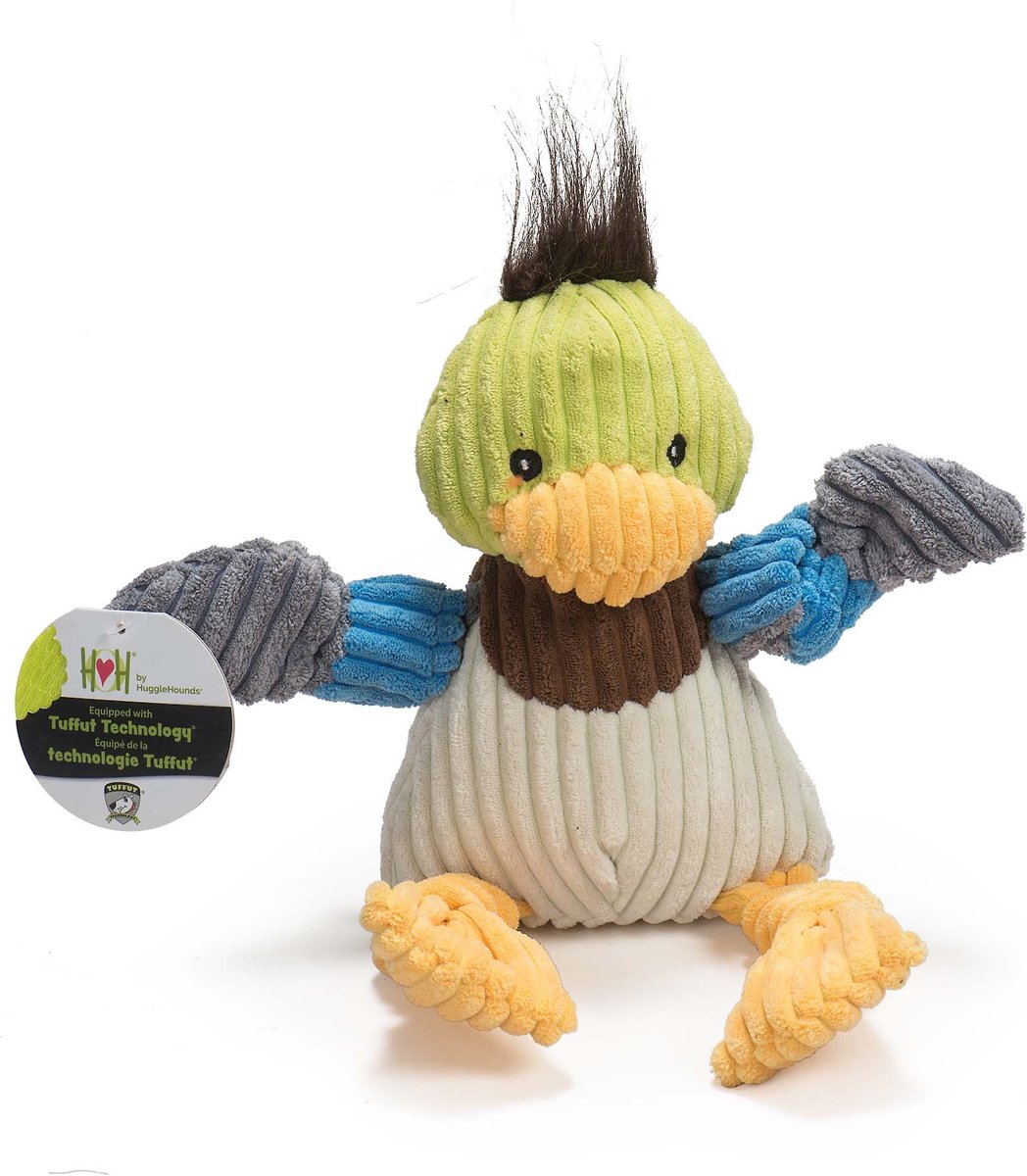 HuggleHounds Barnyard Durable Plush Corduroy Knottie Duck Squeaky Dog Toy