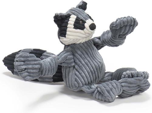 Show full view: HuggleHounds Woodlands Durable Plush Corduroy Knottie Racoon Squeaky Dog Toy, Small slide 4 of 9