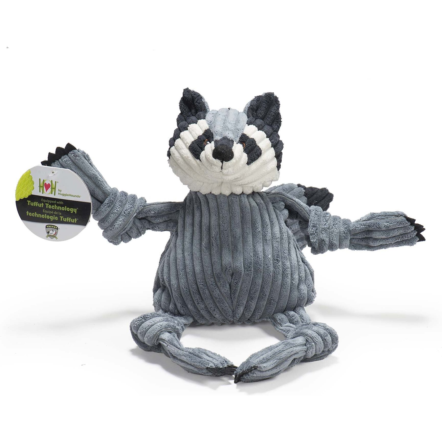 HuggleHounds HuggleHounds Woodlands Durable Plush Corduroy Knottie Racoon Squeaky Dog Toy, Large