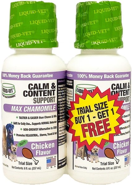 Liquid-Vet Calm & Content Support Chicken Flavor Calming Supplement for Dogs, 8-oz bottle, 2 count slide 1 of 4