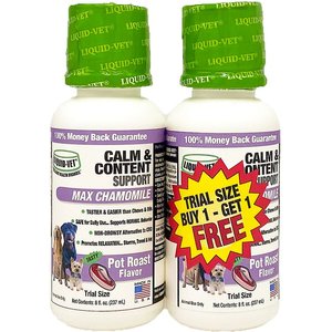 Liquid-Vet Calm & Content Support Pot Roast Flavor Liquid Calming Supplement for Dogs, 8-oz bottle, 2 count