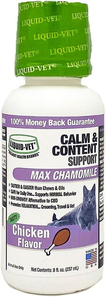 Liquid-Vet Calm & Content Support Chicken Flavor Liquid Calming Supplement for Cats, 8-oz bottle slide 1 of 4