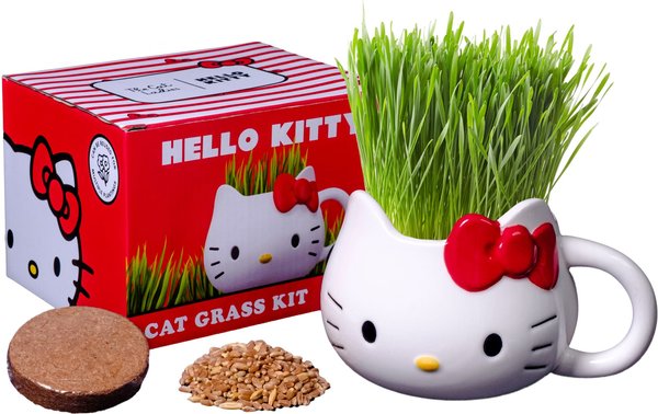 The Cat Ladies Hello Kitty Organic Grass Growing kit with Organic Seed Mix, Organic Soil & Hello Kitty Mug Planter Cat Catnip Pet Grass slide 1 of 3