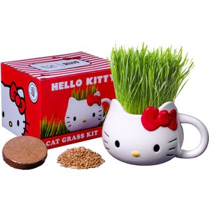The Cat Ladies Hello Kitty Organic Grass Growing kit w/ Organic Seed Mix, Organic Soil & Hello Kitty Mug Planter Cat Catnip Pet Grass