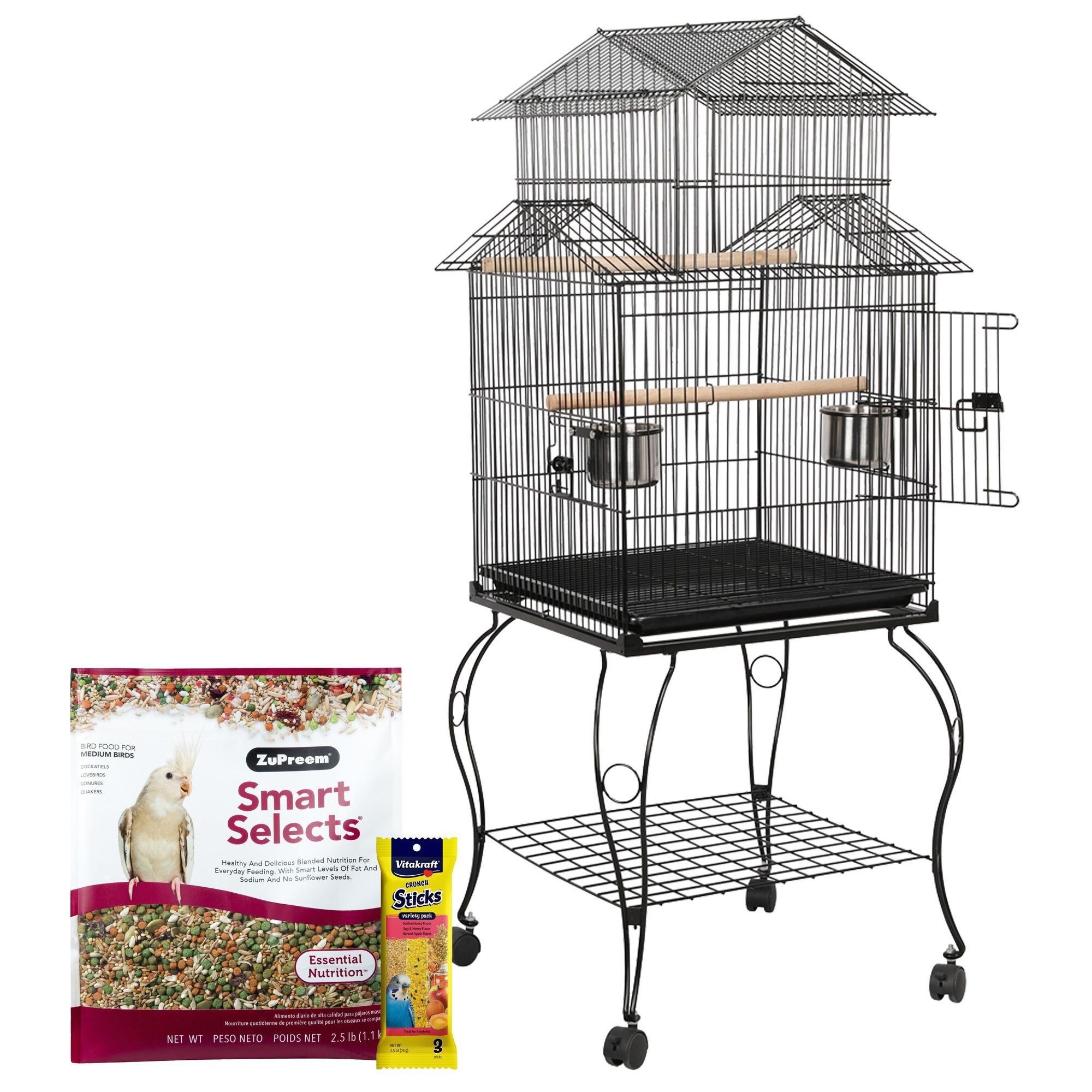 Yaheetech 55-in Triple Roof Rolling Bird Cage, Black + 2 Items Customer 