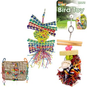 Bird Toy Variety Pack - Super Bird Wall Toy, Foraging Heart Toy, Parakeet & Small Bird Combo-Kabob