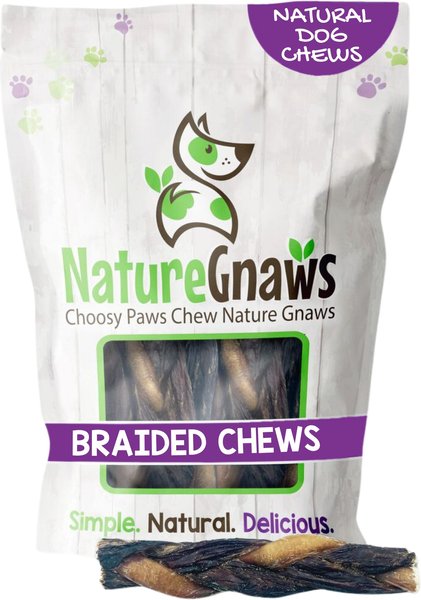 Nature Gnaws Braided Twists for Dogs Premium Natural Beef Dog Chew Treats Combo of Bully Sticks and Beef Gullet Long Lasting Training Reward