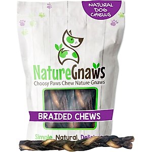 Nature Gnaws 5-6-inch Braided Bully Twist Beef Flavor Dog Treat, 5 count