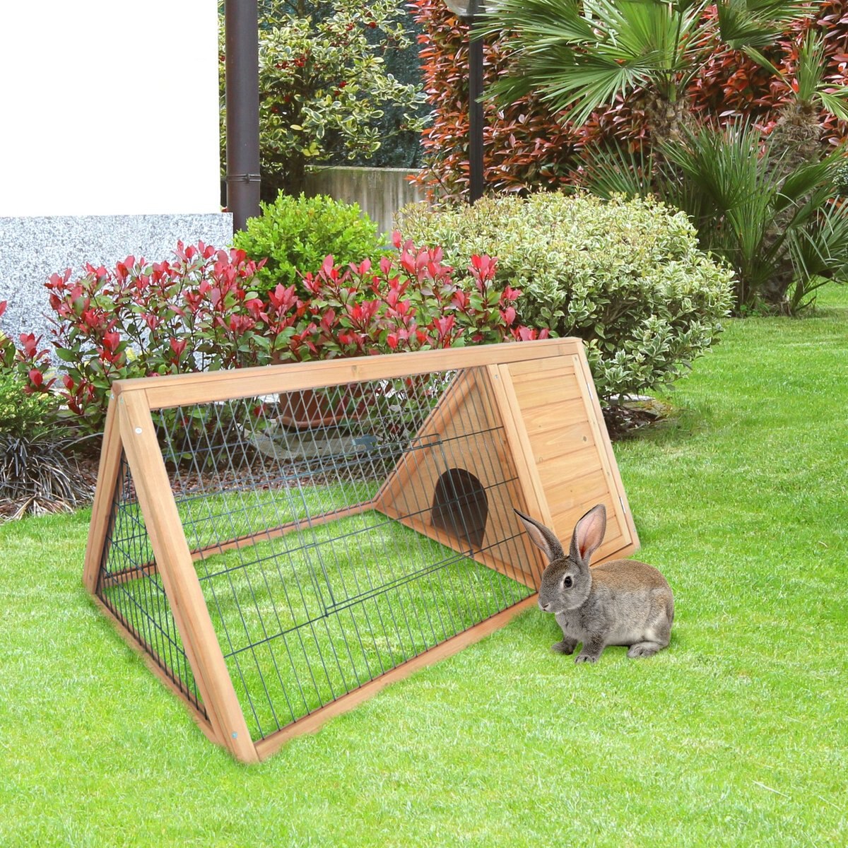 PAWHUT Wooden AFrame Outdoor Rabbit Hutch