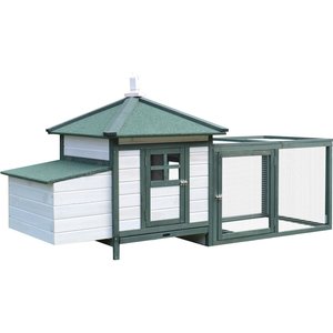 PawHut Wooden Chicken Coop Hen House & Rabbit Hutch, White/Green
