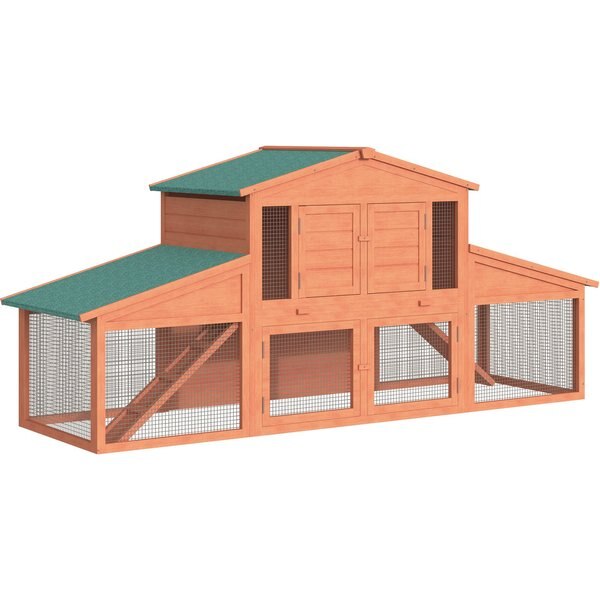 PAWHUT Outdoor Run Wooden Bunny Rabbit Hutch & Chicken Coop, Brown