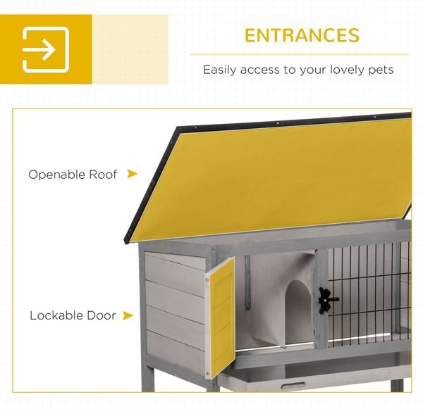PawHut Elevated Indoor/Outdoor Rabbit Hutch with Hinged Asphalt Roof