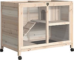 PawHut 2-Story Wooden Rabbit Hutch, Natural Wood