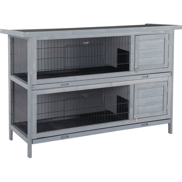 PAWHUT 2Story Wooden Rabbit Hutch, Natural Wood
