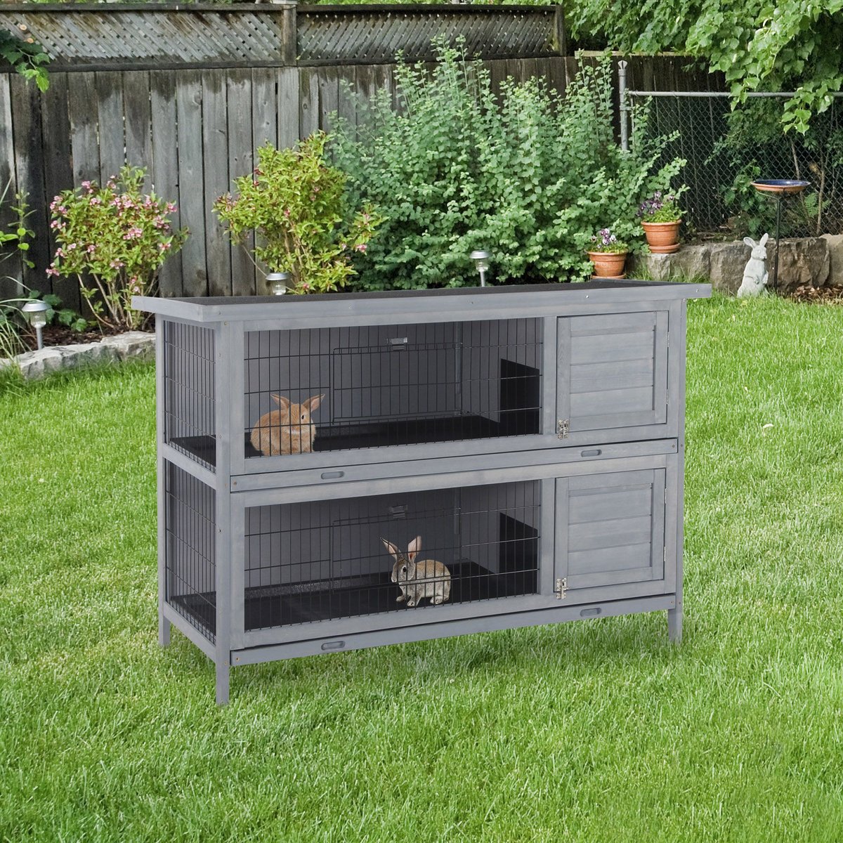 PawHut 2-Level Outdoor Wooden Rabbit Hutch