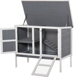 PawHut Wooden Rabbit Hutch, Dark Grey slide 2 of 9