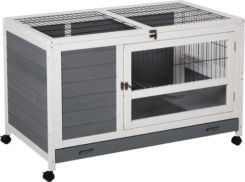 Discontinued - PAWHUT Wooden Rabbit Hutch, Grey - Chewy.com