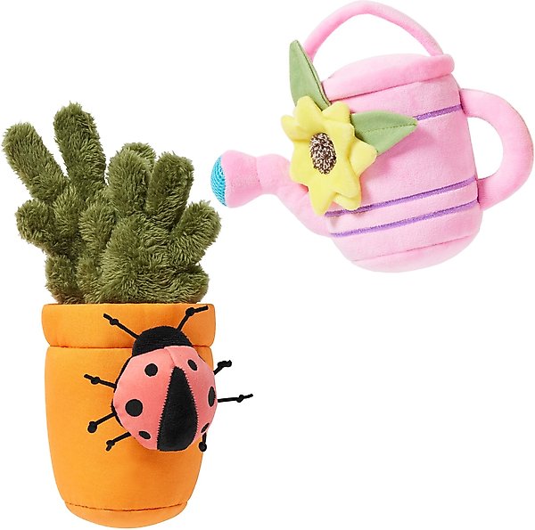 Frisco Spring Potted Plant & Watering Can Plush Squeaky Dog Toy, Medium/Large, 2 count slide 1 of 4