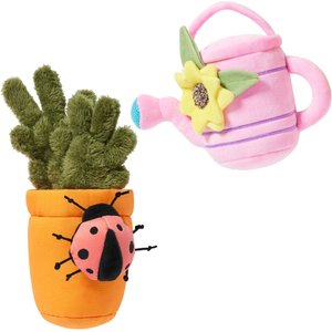 Frisco Spring Potted Plant and Watering Can Plush Squeaky Dog Toy, Medium/Large, 2 count