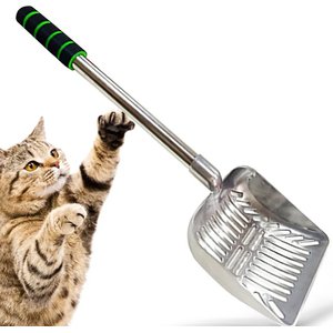 SunGrow Cat Long Handle Metal Scoop for Clumping Clay Litter & Dog Poop Picker Upper