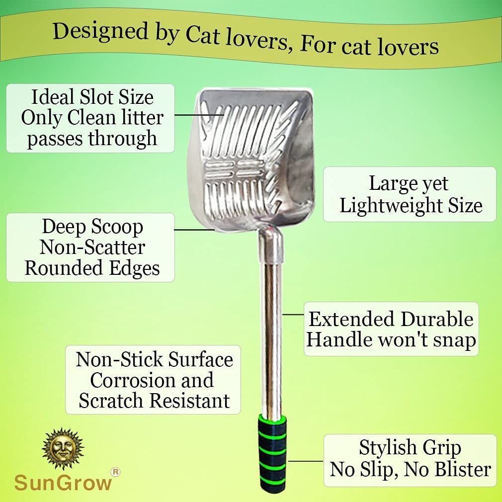 SUNGROW Cat Long Handle Metal Scoop for Clumping Clay Litter & Dog Poop