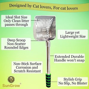 SunGrow Cat Long Handle Metal Scoop for Clumping Clay Litter & Dog Poop Picker Upper